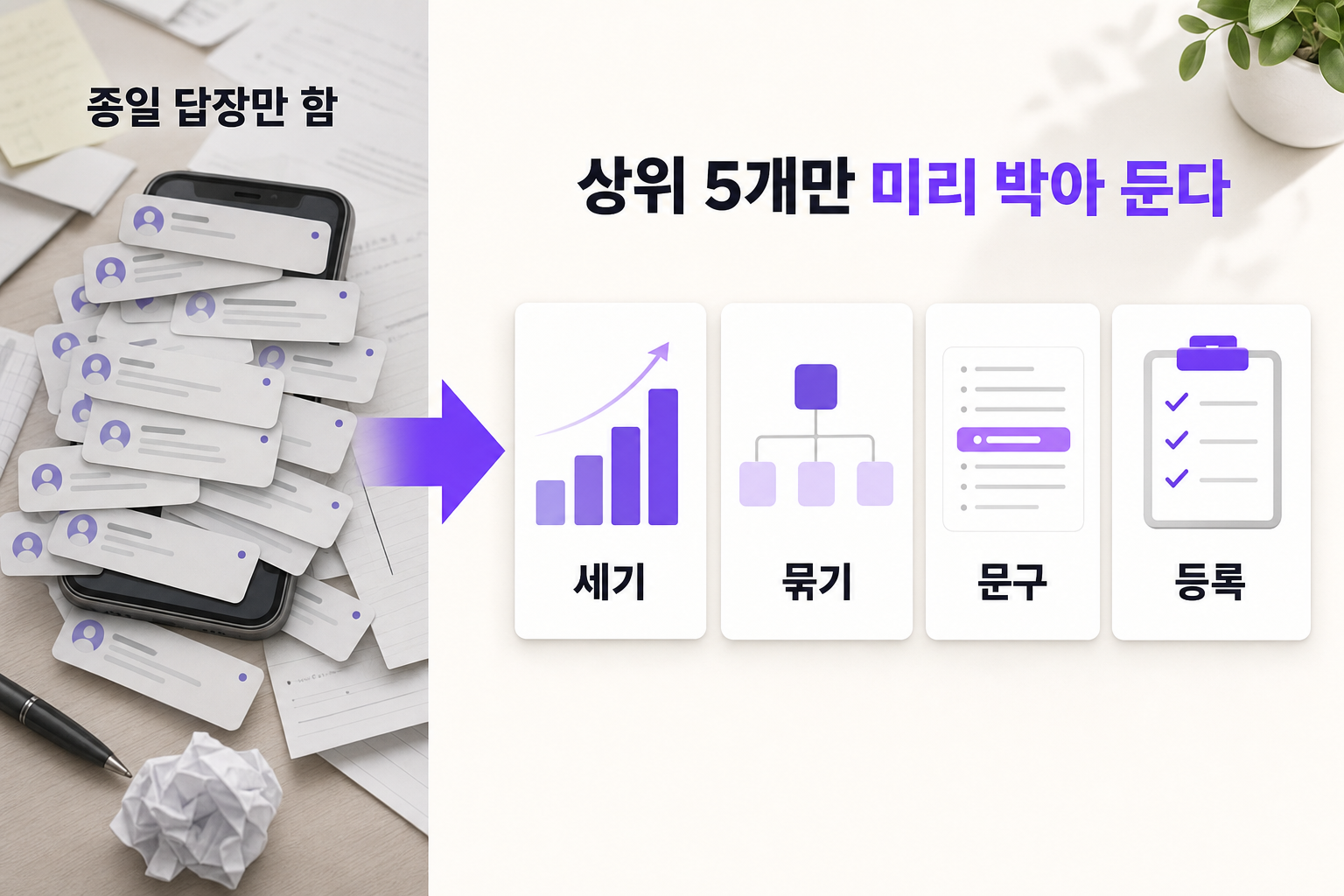 문의 응대에 하루가 다 갈 때 — 문제와 해결을 한 장으로 정리한 인포그래픽