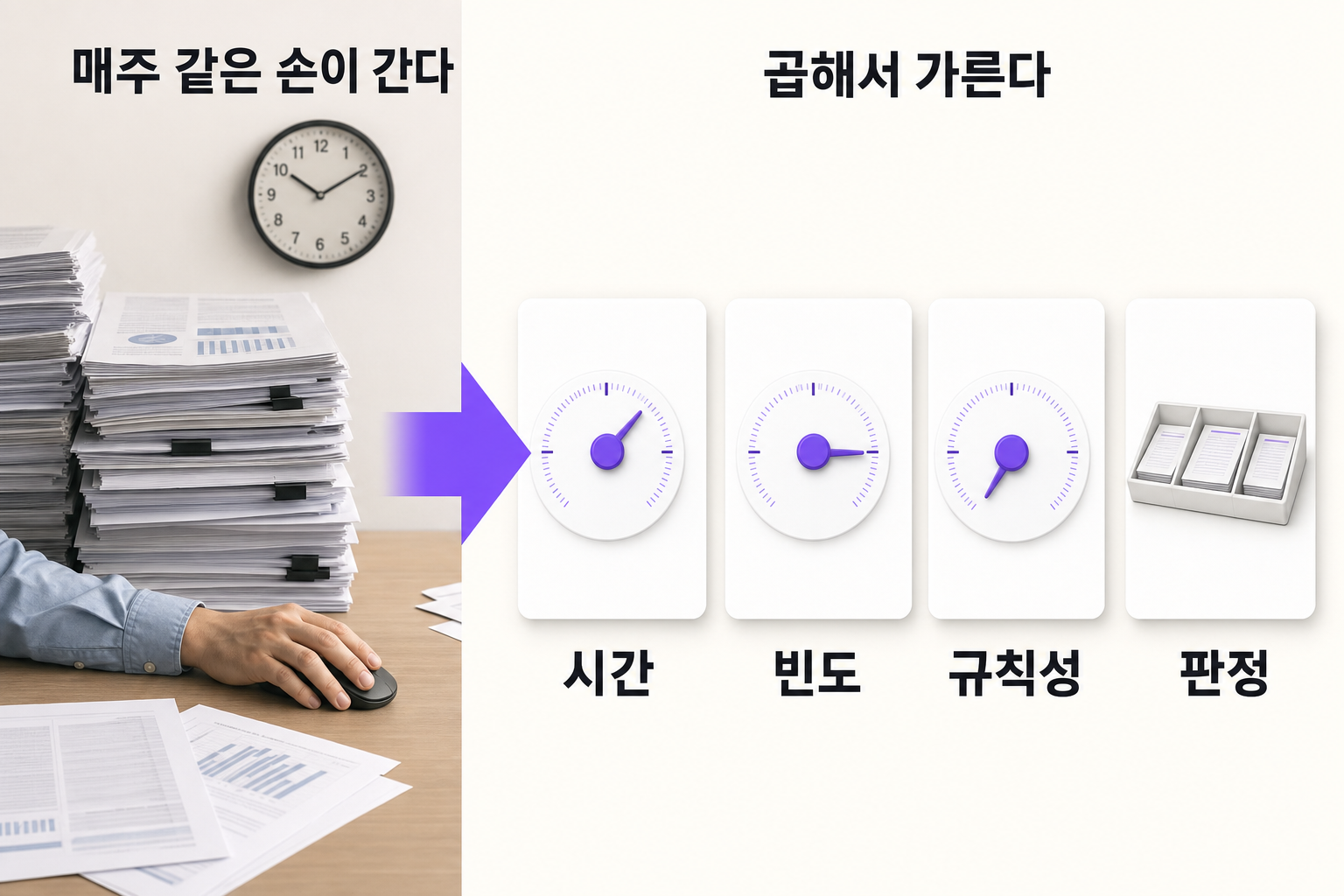 같은 일을 매주 반복하고 있을 때 — 자동화 판정 — 문제와 해결을 한 장으로 정리한 인포그래픽