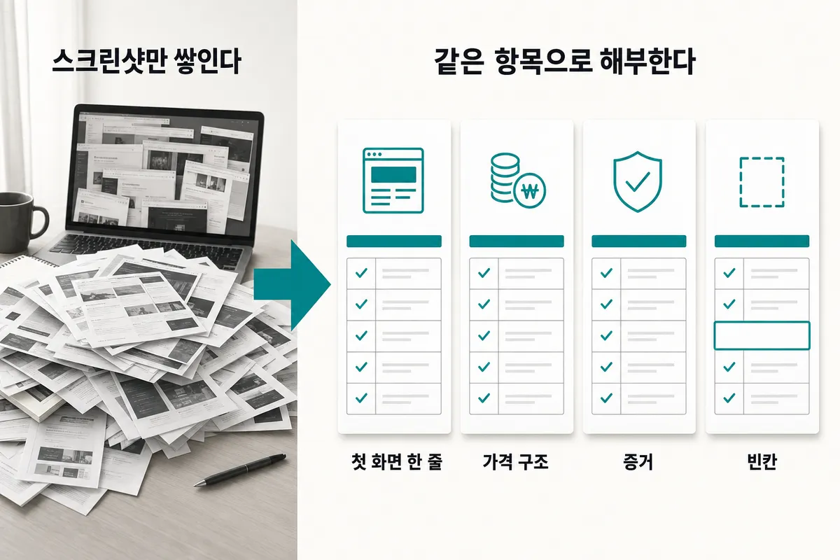 경쟁사를 봐도 뭘 봐야 할지 모를 때 — 문제와 해결을 한 장으로 정리한 인포그래픽