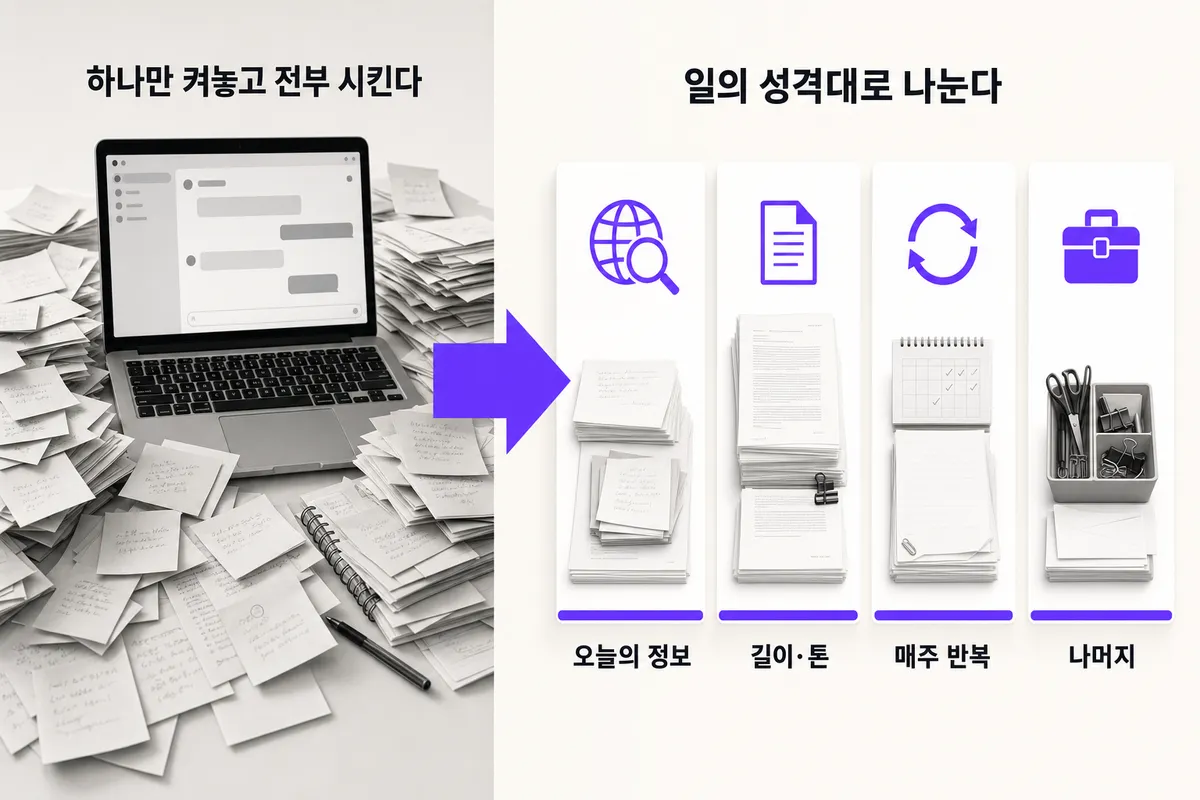클로드·제미나이·챗지피티, 이 일엔 뭘 켜야 하나 — 문제와 해결을 한 장으로 정리한 인포그래픽